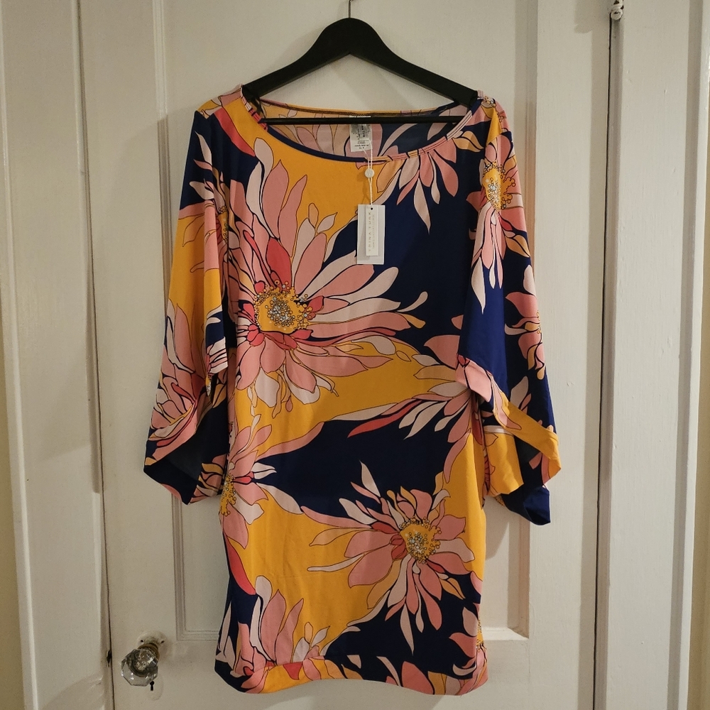 Trina Turk 'Breeze' Draped-Sleeve Tunic Swimsuit Cover-Up, Multicolor NWT - Picture 8 of 16